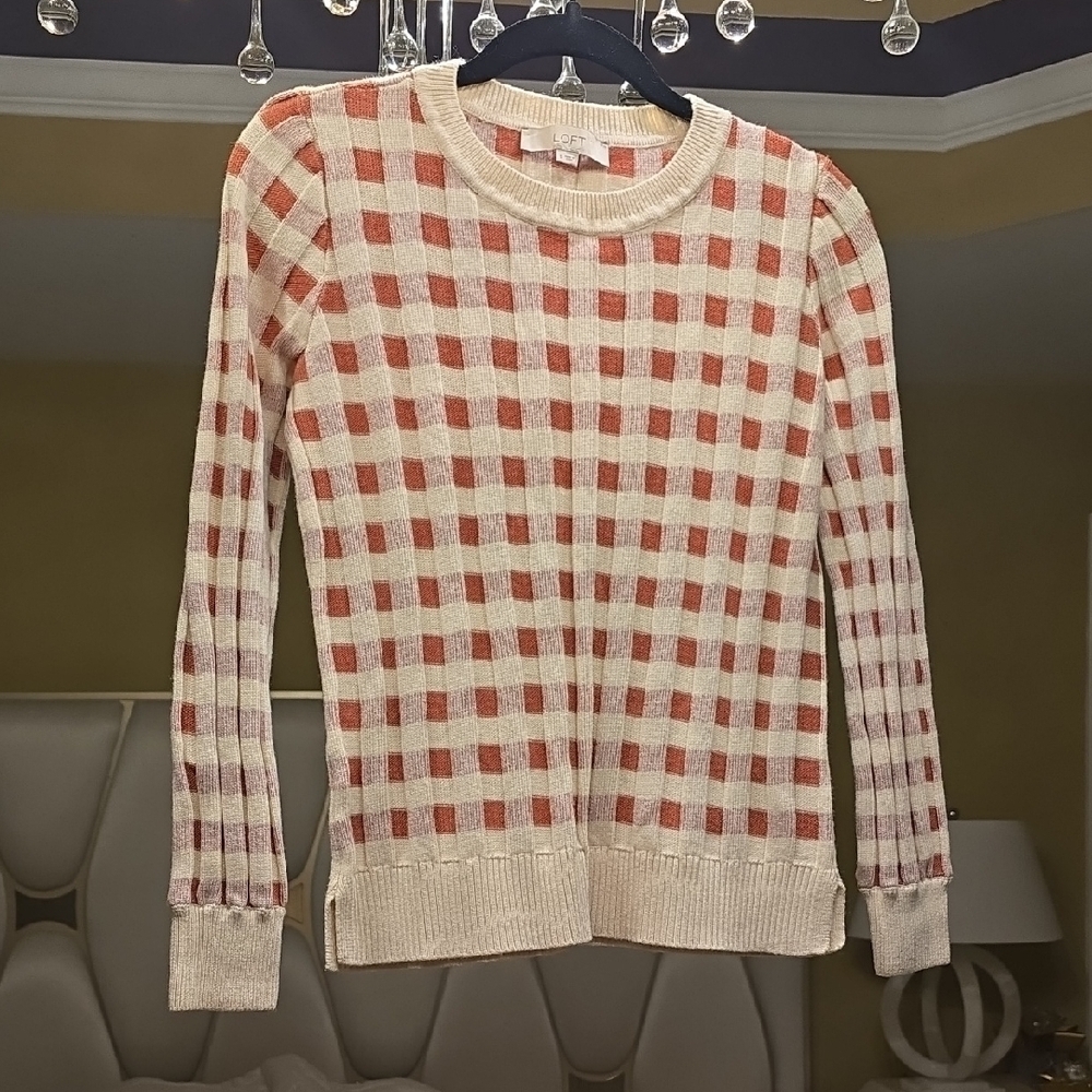 Wool LOFT Cream and Red Checkered Sweater